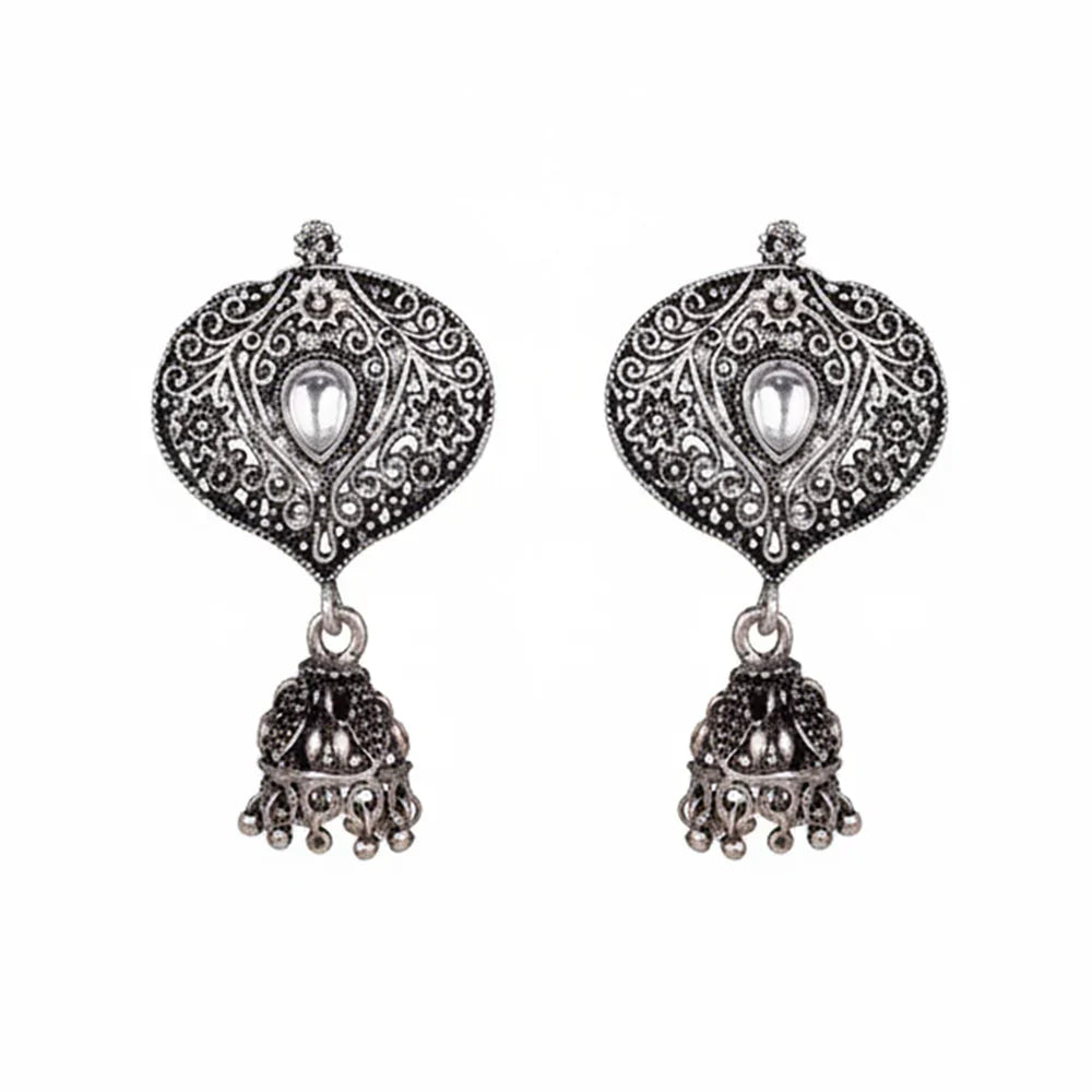 Carved Charm Dangler earrings (White) Pretty Petal Jhumki earrings (White) Combo set
