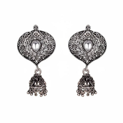 Carved Charm Dangler earrings (White) Pretty Petal Jhumki earrings (White) Combo set