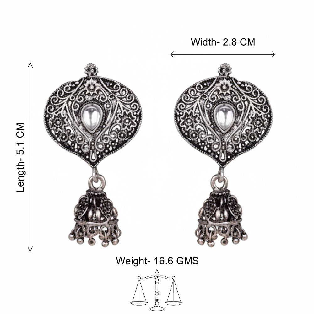 Carved Charm Dangler earrings (White) Pretty Petal Jhumki earrings (White) Combo set