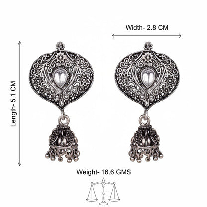 Carved Charm Dangler earrings (White) Pretty Petal Jhumki earrings (White) Combo set