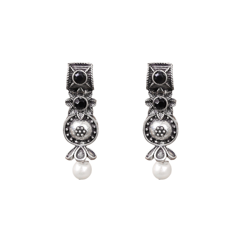 Royal Triple Bell Layered Jhumka Earring (Black) Kalash Kamal earring (White) Combo set