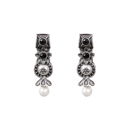 Royal Triple Bell Layered Jhumka Earring (Black) Kalash Kamal earring (White) Combo set