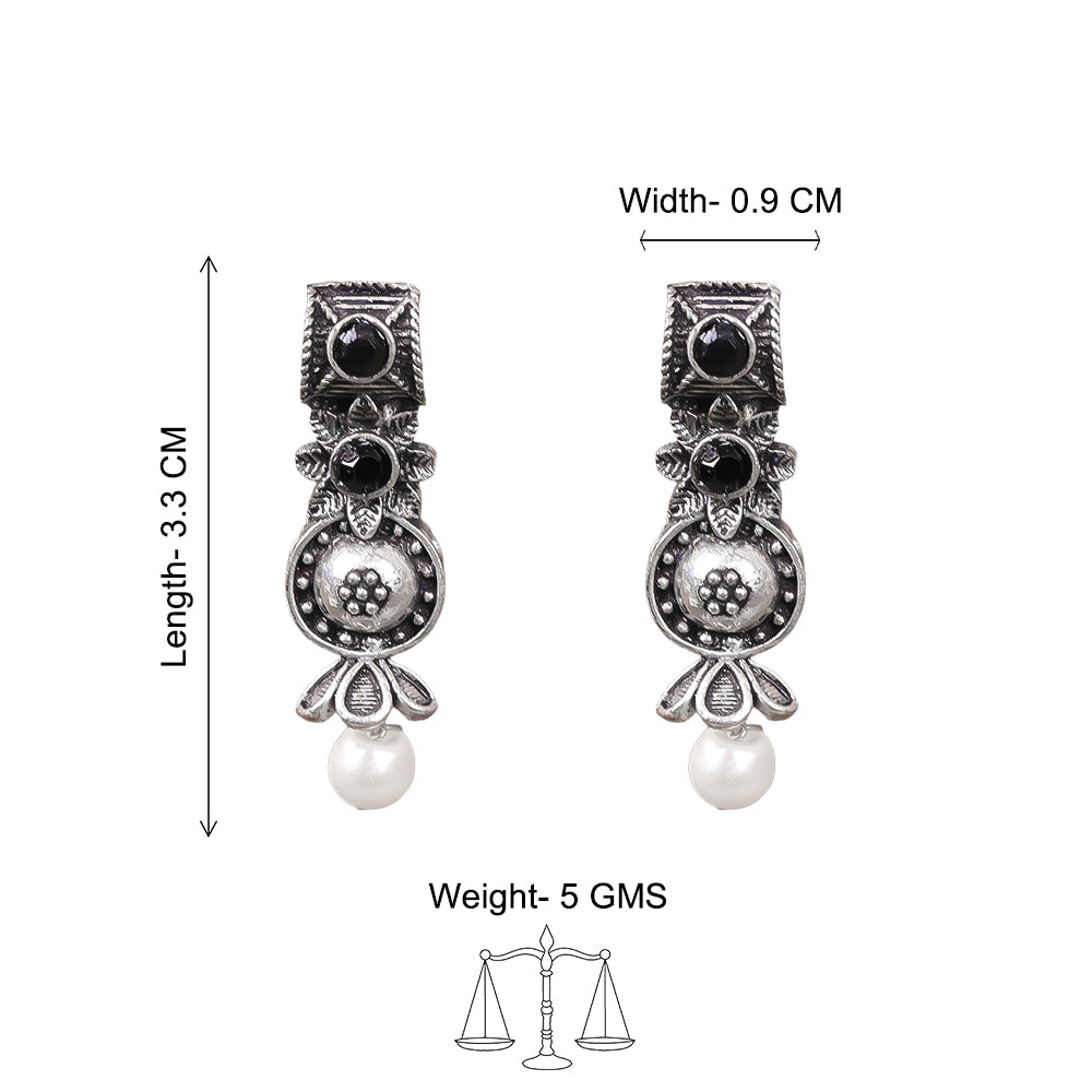 Peacock glow stone studded dangler earrings (White) Wonderful wildflower oxidised stud earrings (Black) Combo set