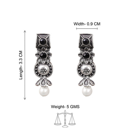 Peacock glow stone studded dangler earrings (White) Wonderful wildflower oxidised stud earrings (Black) Combo set