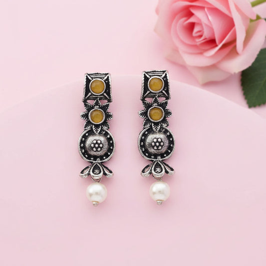 Wonderful wildflower oxidised stud earrings (Yellow)
