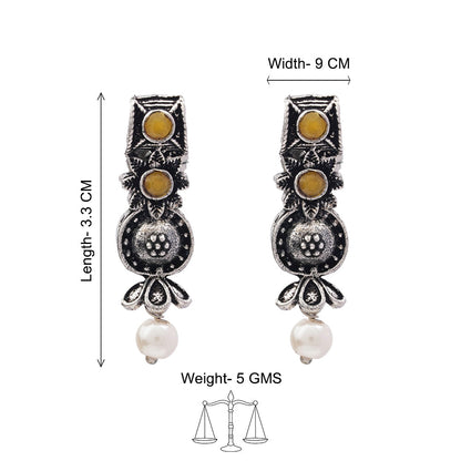 Royal Triple Bell Layered Jhumka Earring (Dark Maroon) Wonderful wildflower oxidised stud earrings (Yellow) Combo set