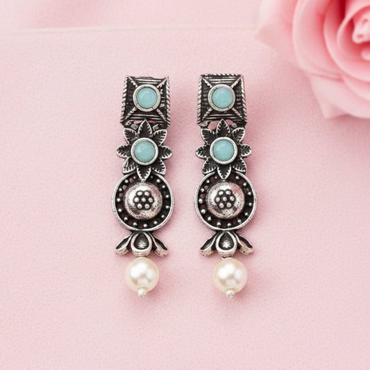 Wonderful wildflower oxidised stud earrings (Mint)