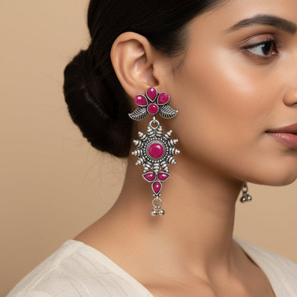 Kalash Kamal Jhumka earring (Light Orange)&FloraSun dangler earrings (Red) Combo set
