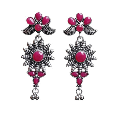 Royal Triple Bell Layered Jhumka Earring (Black) FloraSun dangler earrings (Red) Combo set