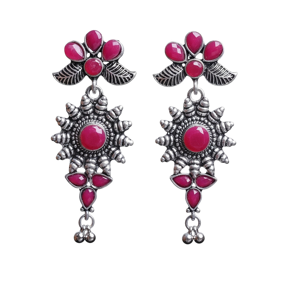 Leaf Cascade jhumki earrings (Red) FloraSun dangler earrings (Red) Combo set