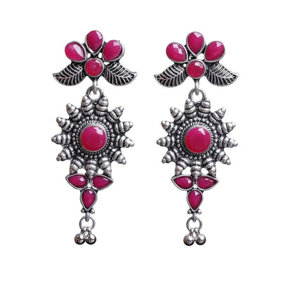 Leaf Cascade jhumki earrings (Red) FloraSun dangler earrings (Red) Combo set