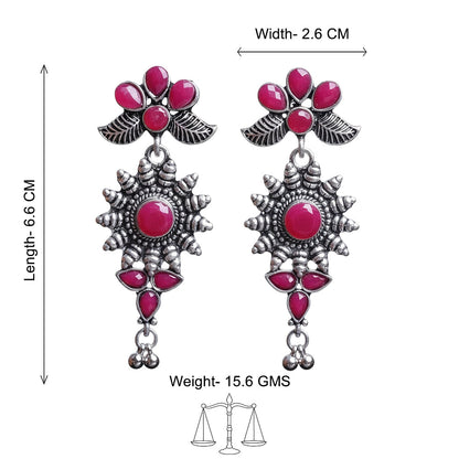 Royal Triple Bell Layered Jhumka Earring (Black) FloraSun dangler earrings (Red) Combo set