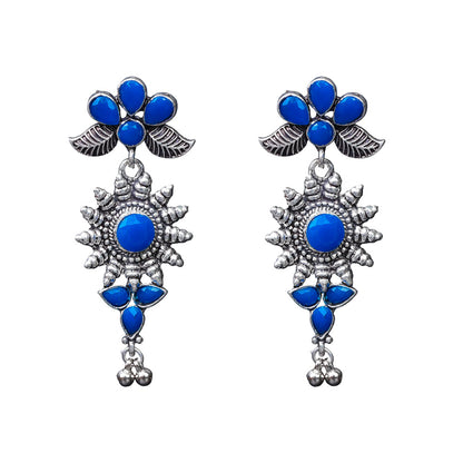 Leaf Cascade jhumki earrings (Red) FloraSun dangler earrings (Blue) Combo set