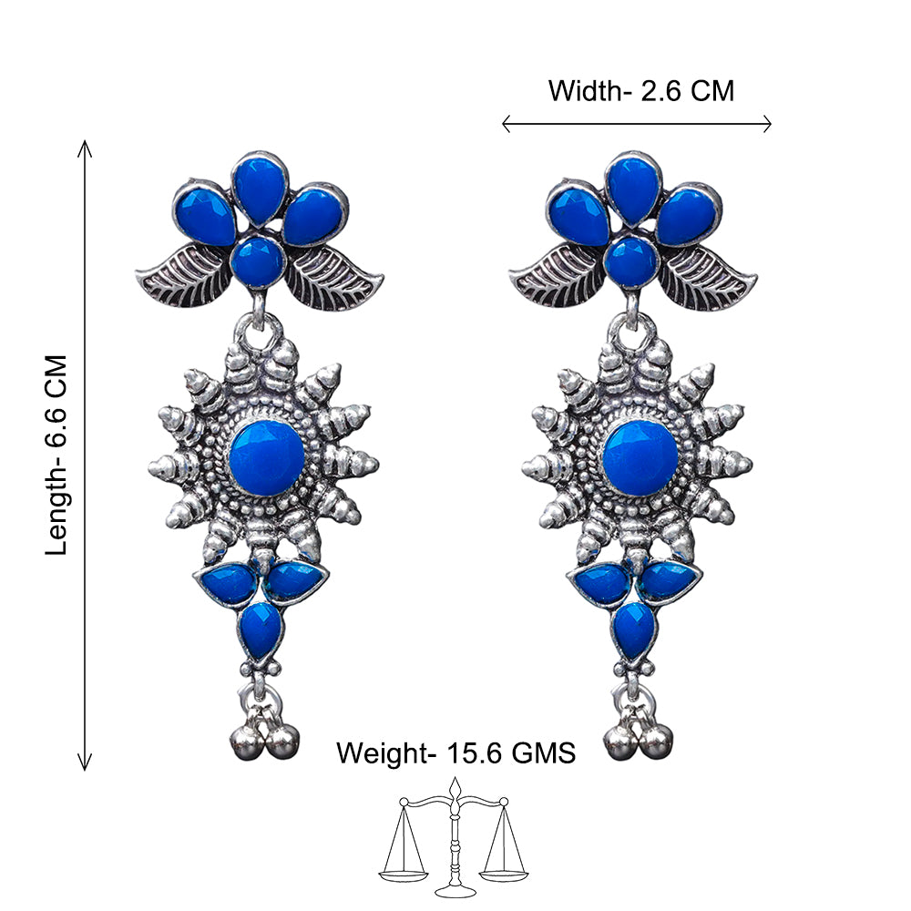 Royal Triple Bell Layered Jhumka Earring (Black) FloraSun dangler earrings (Blue) Combo set