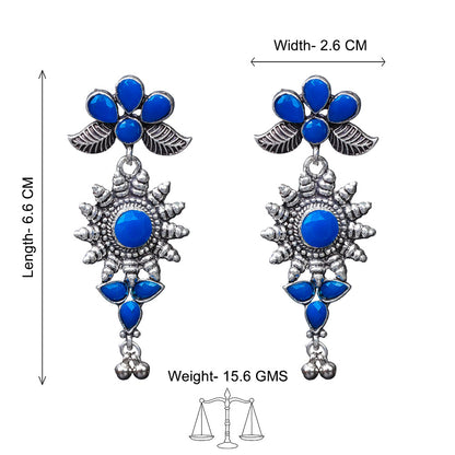 Royal Triple Bell Layered Jhumka Earring (Black) FloraSun dangler earrings (Blue) Combo set