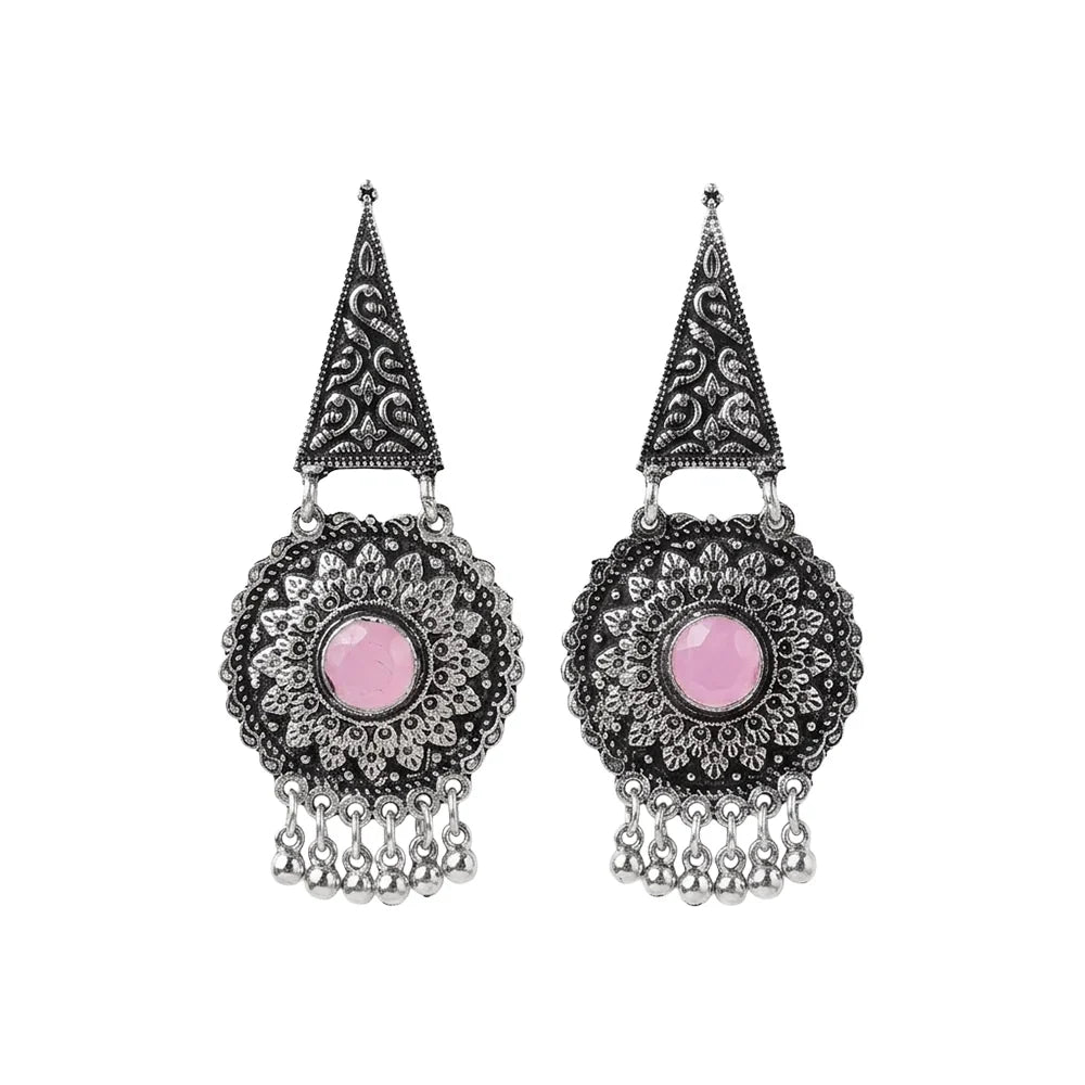 Carved Charm Dangler earrings (White) Shine Fine Dangler Earrings (Baby Pink) Combo set