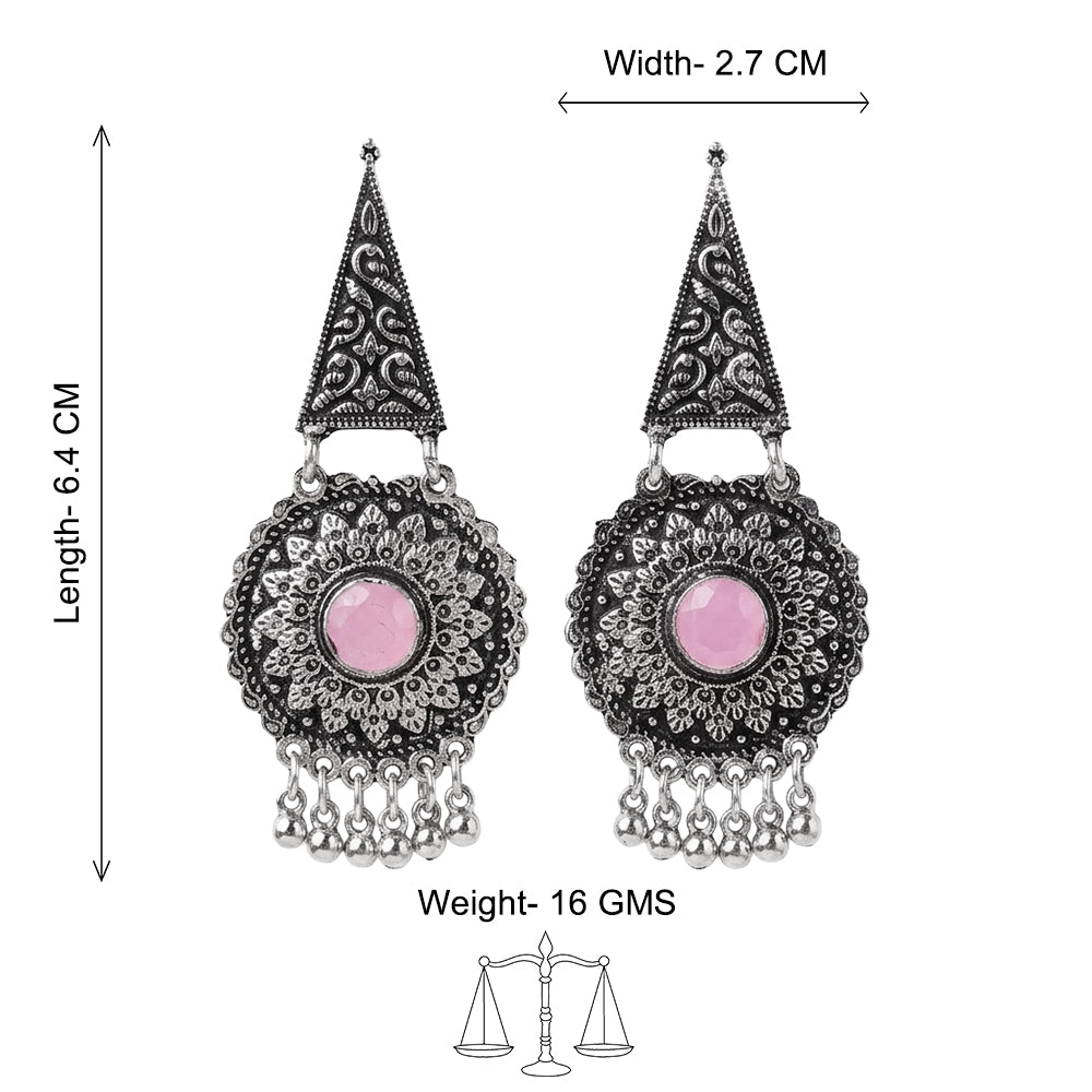 Carved Charm Dangler earrings (White) Shine Fine Dangler Earrings (Baby Pink) Combo set