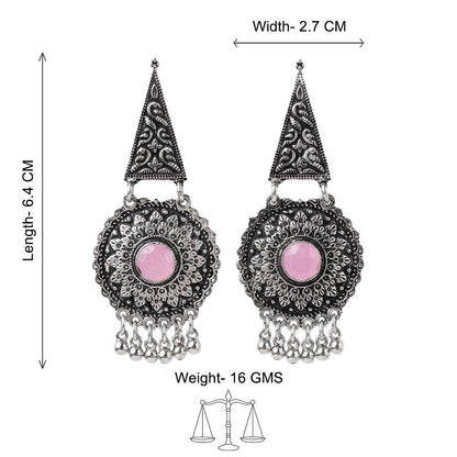 Carved Charm Dangler earrings (White) Shine Fine Dangler Earrings (Baby Pink) Combo set