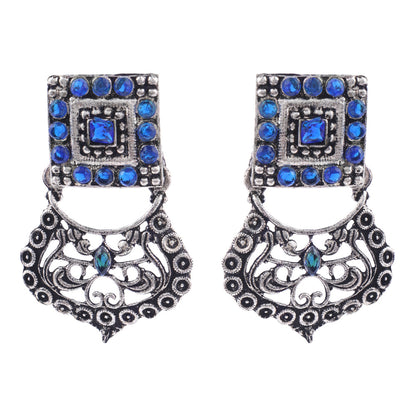 Glitter Grid Dangler Earring (Blue)