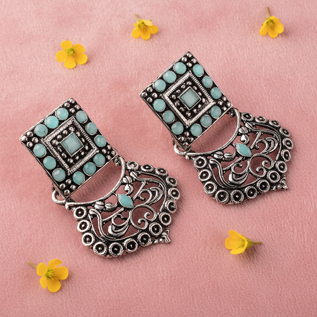 Glitter Grid Dangler Earring (Mint)
