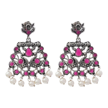 Peacock glow stone studded dangler earrings (White) Peacock glow stone studded dangler earrings (Red) Combo set