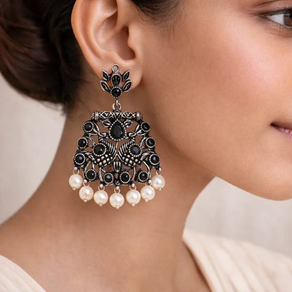 Dazzle Dash Jhumki earring (Green) Peacock glow stone studded dangler earrings (Black) Combo set