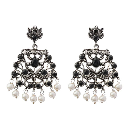 Peacock glow stone studded dangler earrings (Black) Dazzle Dash Jhumki earring (Multicolored) Combo set