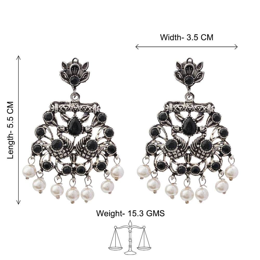 Peacock glow stone studded dangler earrings (White) Peacock glow stone studded dangler earrings (Black) Combo set