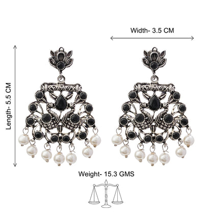 Peacock glow stone studded dangler earrings (White) Peacock glow stone studded dangler earrings (Black) Combo set