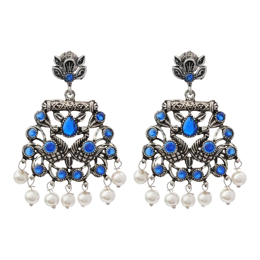 Peacock glow stone studded dangler earrings (Blue) Dazzle Dash Jhumki earring (Sky Blue) Combo set