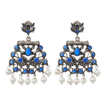 Peacock glow stone studded dangler earrings (Blue) Dazzle Dash Jhumki earring (Mint) Combo set