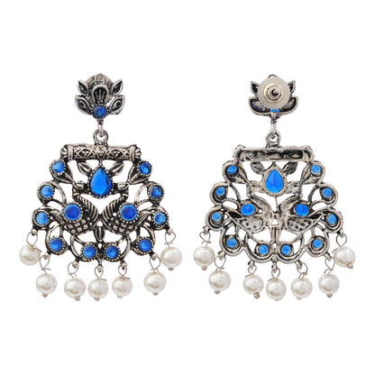 Peacock glow stone studded dangler earrings (Blue)