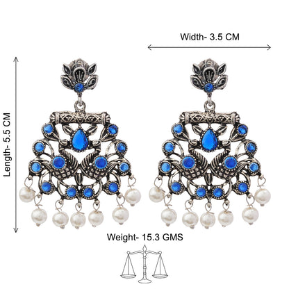 Peacock glow stone studded dangler earrings (Blue)