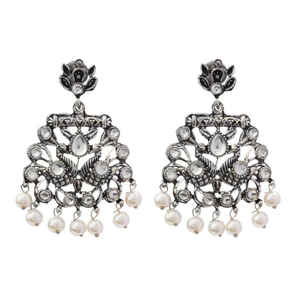 Dazzle Dash Jhumki earring (Sky Blue) Peacock glow stone studded dangler earrings (White) Combo set