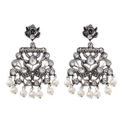 Peacock glow stone studded dangler earrings (White) Tiny Twinkle jhumki earring (Silver) Combo set
