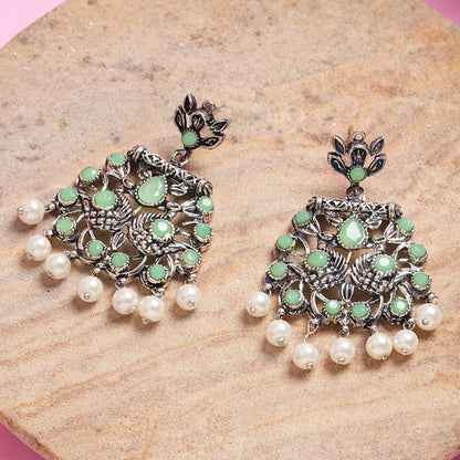 Peacock glow stone studded dangler earrings (Pista)