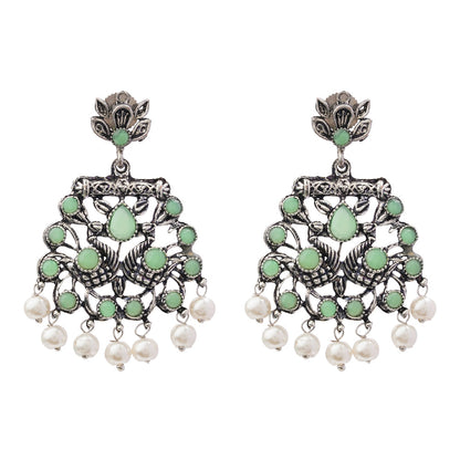 Peacock glow stone studded dangler earrings (Pista)
