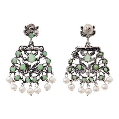 Peacock glow stone studded dangler earrings (Pista)