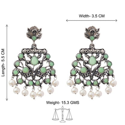 Peacock glow stone studded dangler earrings (Pista)