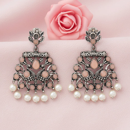 Peacock glow stone studded dangler earrings (Light Orange)