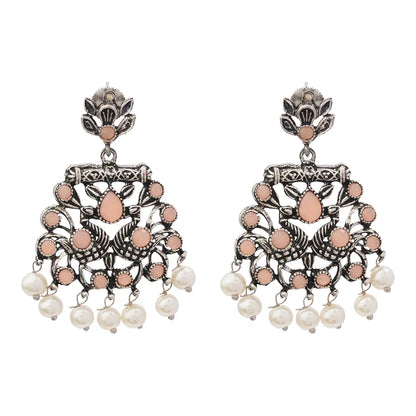 Peacock glow stone studded dangler earrings (Light Orange) Dazzle Dash Jhumki earring (White) Combo set