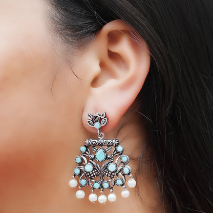 Dazzle Dash Jhumki earring (Green) Peacock glow stone studded dangler earrings (Mint) Combo set