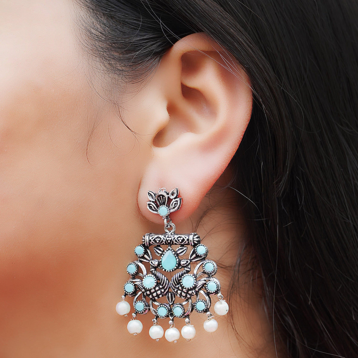 StylishKudi Oxidised Silver Stud & Chandbali Earrings Combo Set for Women&girl