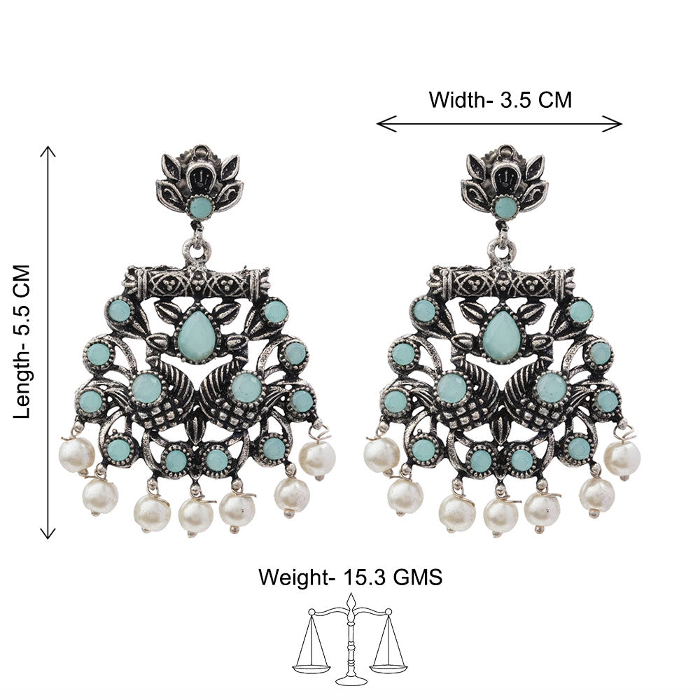 Carved Charm Dangler earrings (White) Peacock glow stone studded dangler earrings (Mint) Combo set