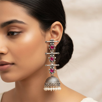 Dazzle Dash Jhumki earring (Black) Royal Triple Bell Layered Jhumka Earring (Red) Combo set