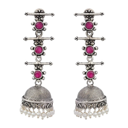 Royal Triple Bell Layered Jhumka Earring (Red) Dazzle Dash Jhumki earring (Baby Pink) Combo set