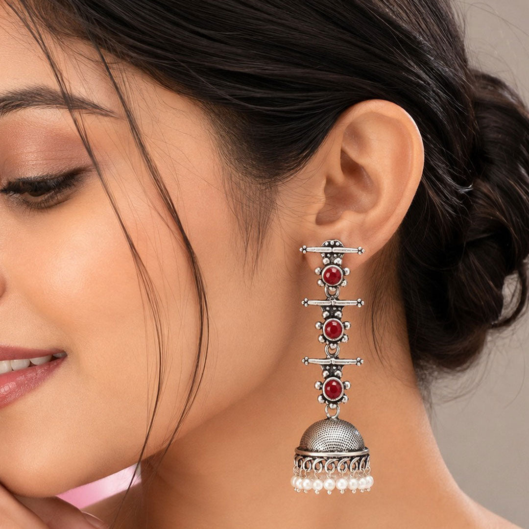Royal Triple Bell Layered Jhumka Earring (Dark Maroon) Ba Ba dangler earrings Combo set
