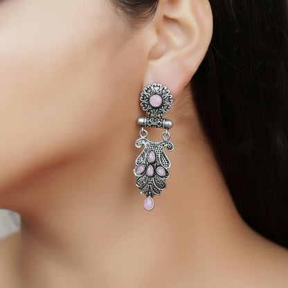 Swirly stone studded dangler earring (Baby Pink)