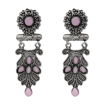 Swirly stone studded dangler earring (Baby Pink)