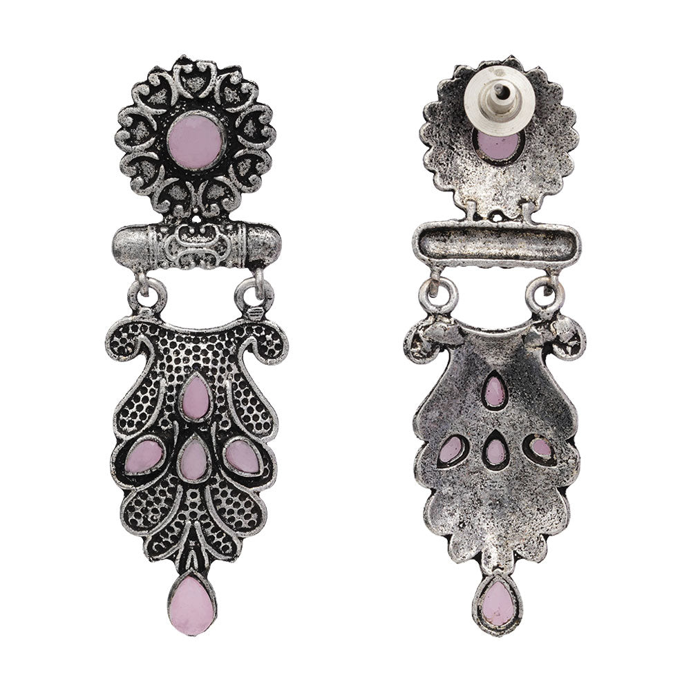 Swirly stone studded dangler earring (Baby Pink)